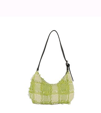 Fringe Flower Plaid Shoulder Bag