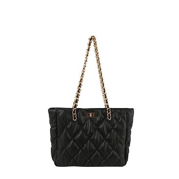 Puffy Quilted Twist Lock Shoulder Bag