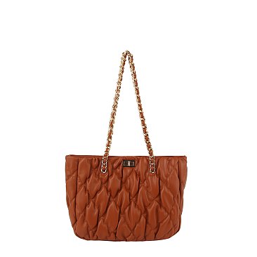 Puffy Quilted Twist Lock Shoulder Bag