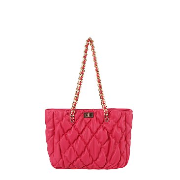 Puffy Quilted Twist Lock Shoulder Bag