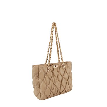 Puffy Quilted Twist Lock Shoulder Bag