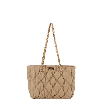 Puffy Quilted Twist Lock Shoulder Bag