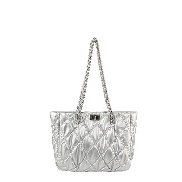 Puffy Quilted Twist Lock Shoulder Bag