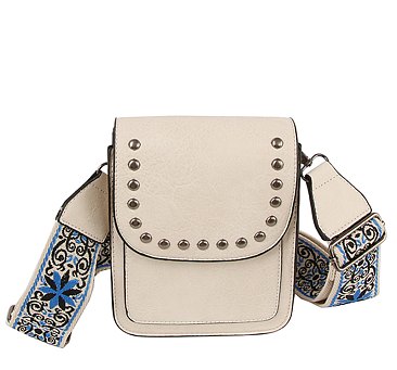 Studded Flap Mini Crossbody Bag Guitar Strap