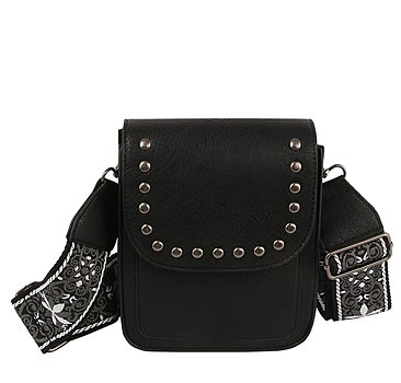 Studded Flap Mini Crossbody Bag Guitar Strap