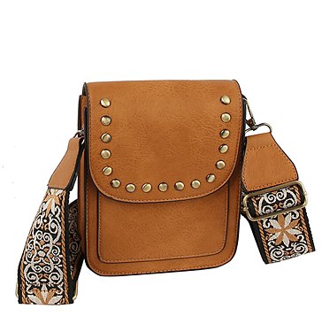 Studded Flap Mini Crossbody Bag Guitar Strap