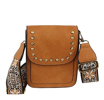 Studded Flap Mini Crossbody Bag Guitar Strap