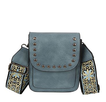 Studded Flap Mini Crossbody Bag Guitar Strap