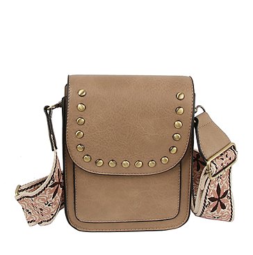 Studded Flap Mini Crossbody Bag Guitar Strap