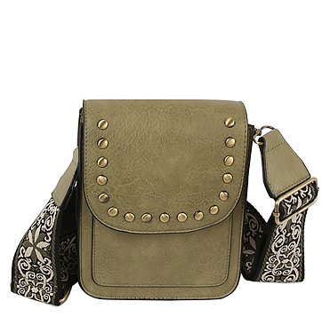 Studded Flap Mini Crossbody Bag Guitar Strap