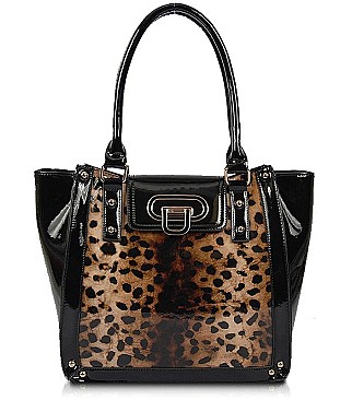 LONDON PATENT LEOPARD PRINT SHOULDER BAG