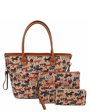 Tribal Horse Printed Canvas 3-in-1 Shopper