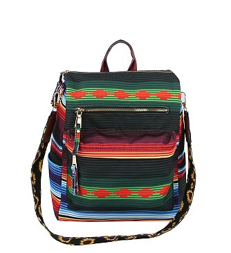 Tribal Stripe Printed Convertible Backpack