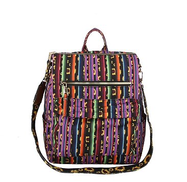 Tribal Sunflower Stripe Printed Convertible Backpack