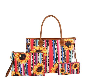 Sun Flower Stripe Printed Canvas 3-in-1 Shopper