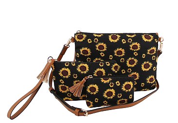 SUN FLOWER Printed Canvas 3-in-1 Crossbody Bag