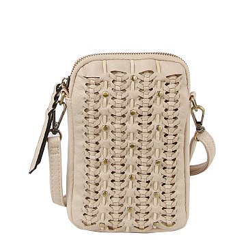 Studded Woven Crossbody Bag