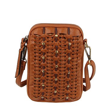 Studded Woven Crossbody Bag