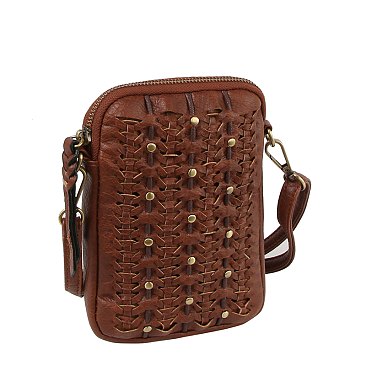 Studded Woven Crossbody Bag