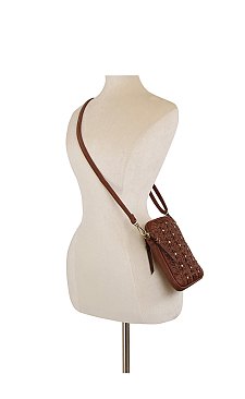 Studded Woven Crossbody Bag