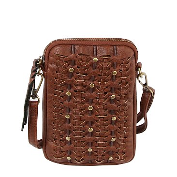 Studded Woven Crossbody Bag