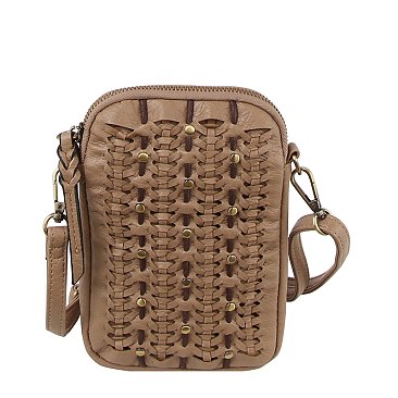 Studded Woven Crossbody Bag