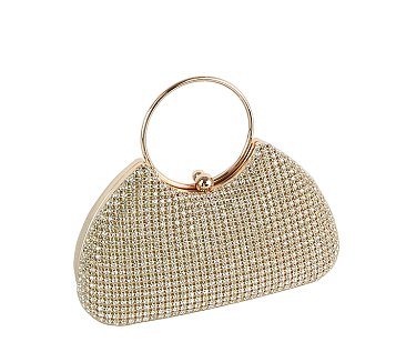 Rhinestone Ring Handle Clutch Evening Bag