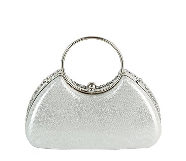 Rhinestone Ring Handle Clutch Evening Bag