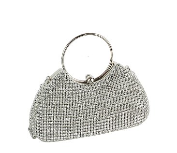 Rhinestone Ring Handle Clutch Evening Bag