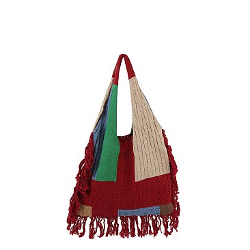 Crochet Patchwork Fringe Shoulder Bag Hobo