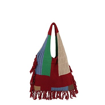 Crochet Patchwork Fringe Shoulder Bag Hobo