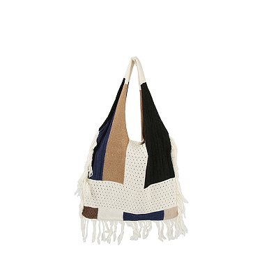 Crochet Patchwork Fringe Shoulder Bag Hobo