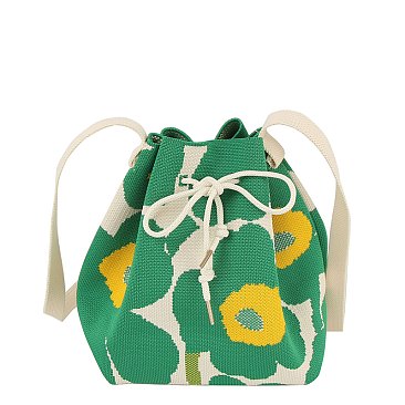 Knitted Canvas Flower Bucket Crossbody Bag