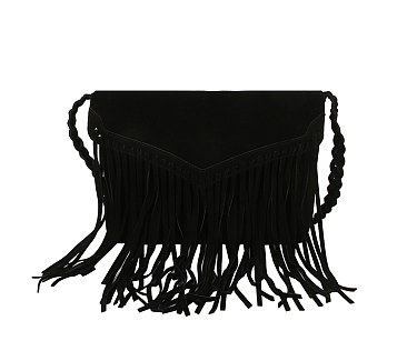 Suede Fringe Envelope Crossbody Bag