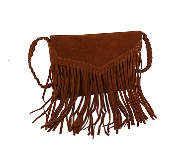 Suede Fringe Envelope Crossbody Bag