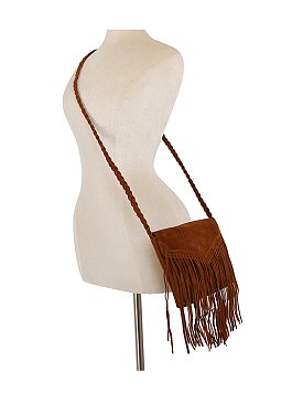 Suede Fringe Envelope Crossbody Bag