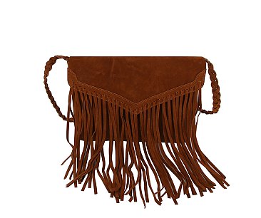 Suede Fringe Envelope Crossbody Bag