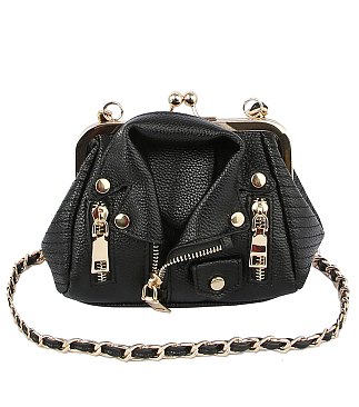 Motorcycle Jacket Kiss Lock Crossbody Bag Satchel