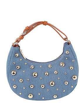 Denim LOVE Studded Shoulder Bag Hobo