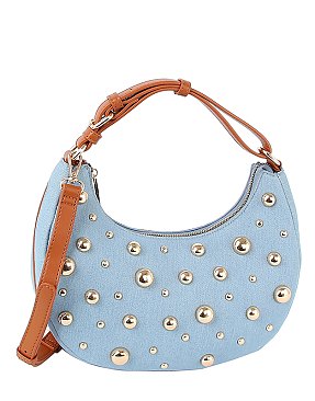 Denim LOVE Studded Shoulder Bag Hobo