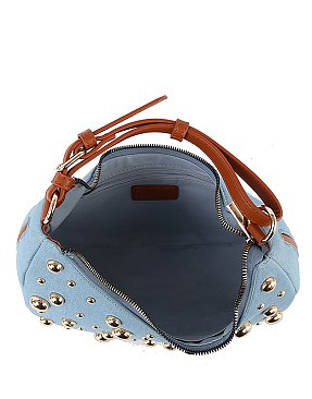 Denim LOVE Studded Shoulder Bag Hobo