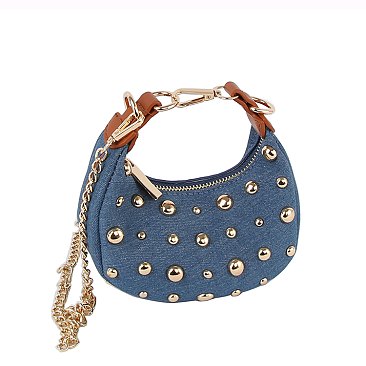 LOVE Studded Denim Crossbody Bag