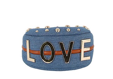 LOVE Studded Denim Crossbody Bag