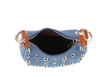 LOVE Studded Denim Crossbody Bag