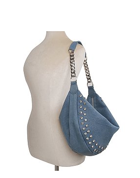 Rhinestone Denim Shoulder Bag Hobo