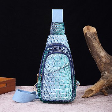 Tie-dyed Crocodile Muti Compartment Sling Bag