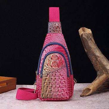 Tie-dyed Crocodile Muti Compartment Sling Bag