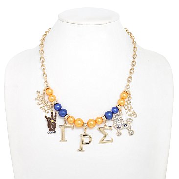 SIGMA GAMMA RHO Sorority Crystal Enamel Coated Adjustable Multi Charm SILVER Necklace