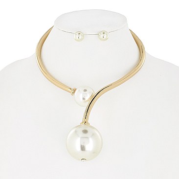 PEARL HINGED OPEN COLLAR NECKLACE SET