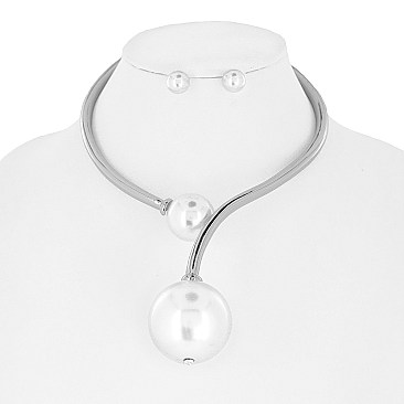 PEARL HINGED OPEN COLLAR NECKLACE SET